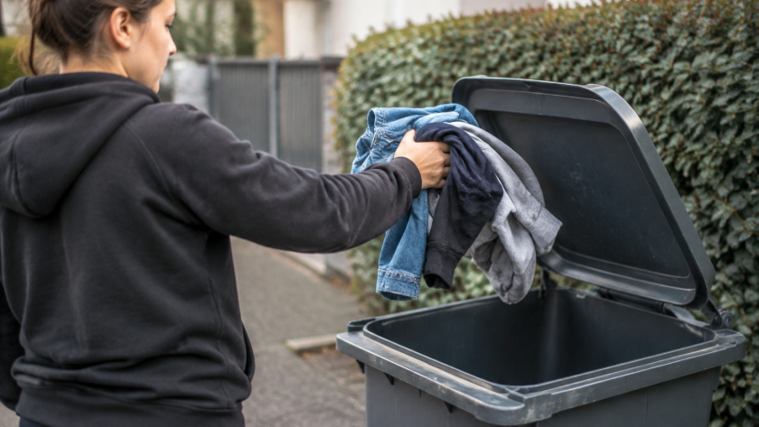 mains tenant vetements usages pres bac gris